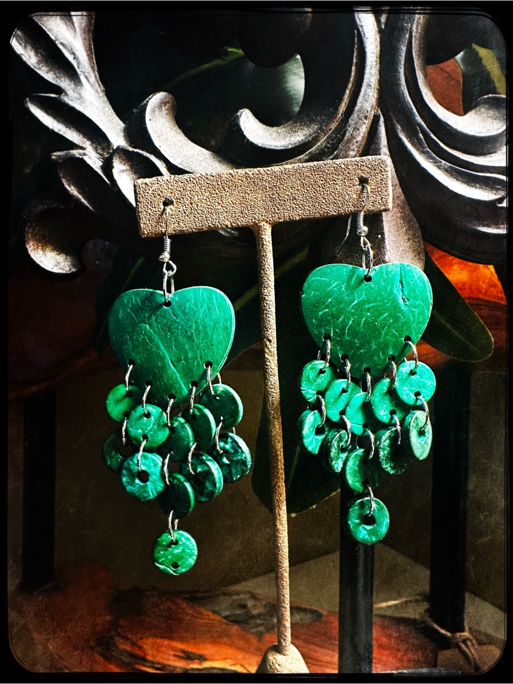 Green Coconut statement earrings
